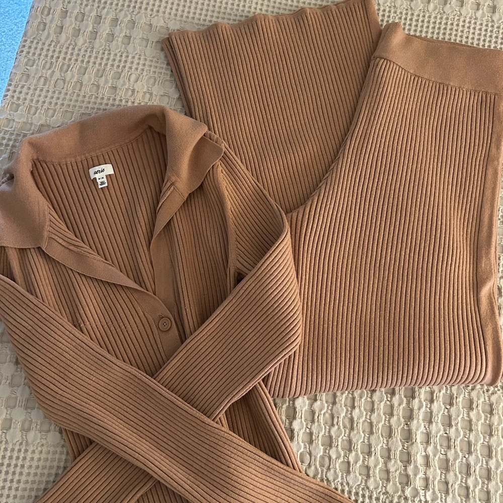Tan Ribbed Knit Set